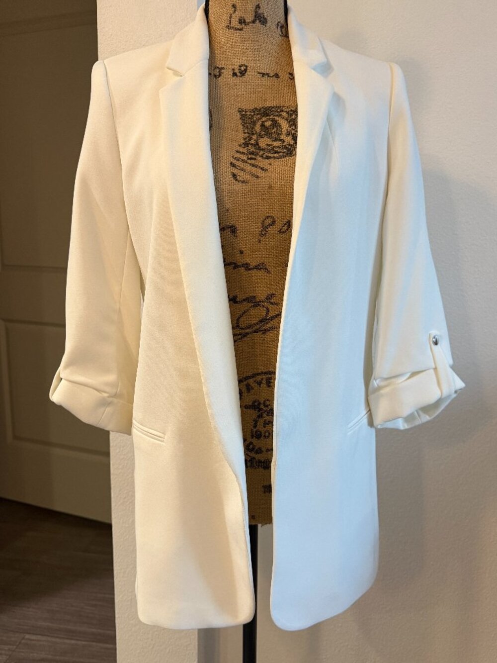 Zara Ivory Cream Tailored Blazer XS 3/4 Sleeve NWOT